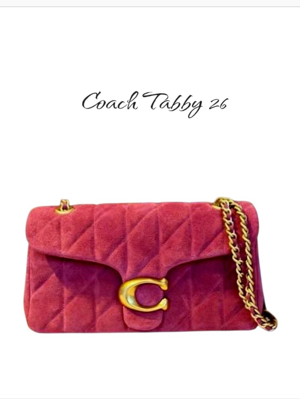 COACH Tabby 26 Quilted Suede Shoulder Bag Dark Fuchsia Red Gold Chain NWT